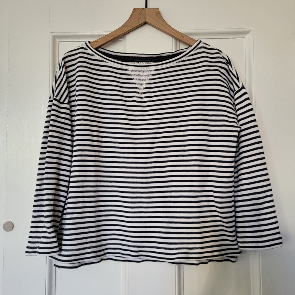 Alex Mill Navy and White Striped 3/4 Sleeve Top
